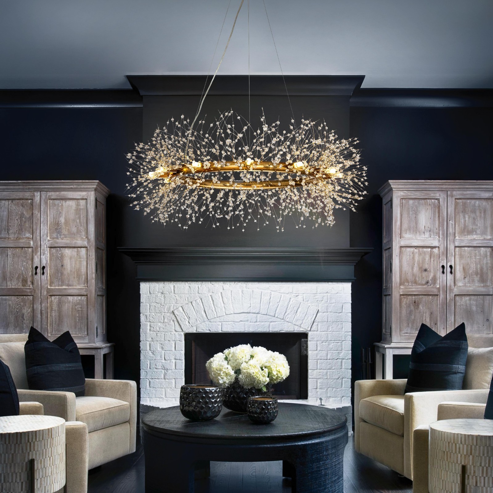 OpenBox Stainless Steel Crystal Firework 12-lights Round Chandelier in Gold