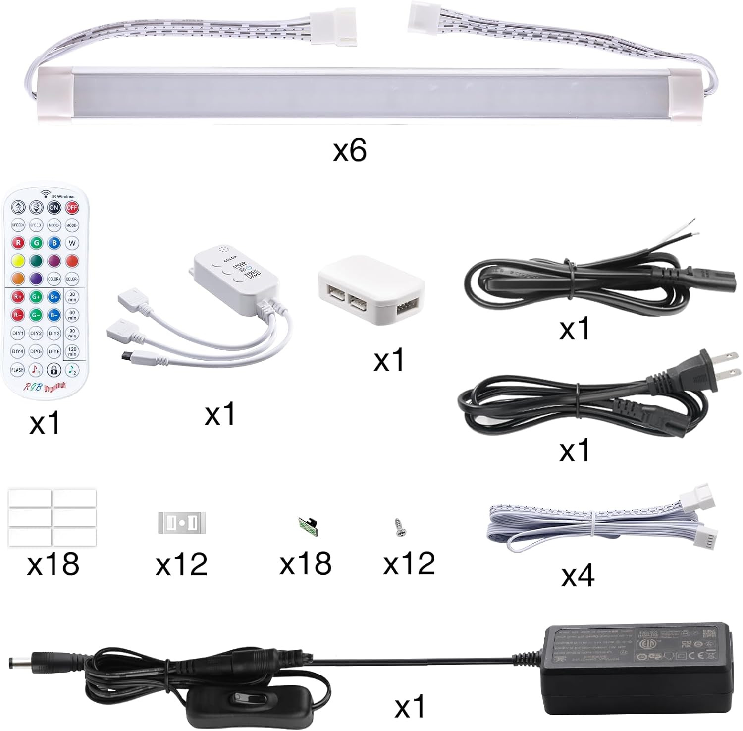 LABOREDUCER RGB under Cabinet Lights,6 Pack Plug in or Hardwired Linkable RGB LE