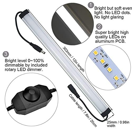 Under Cabinet LED Light Kit 5000K Daylight Dimmable 12 Inch Add-on Bars Plug