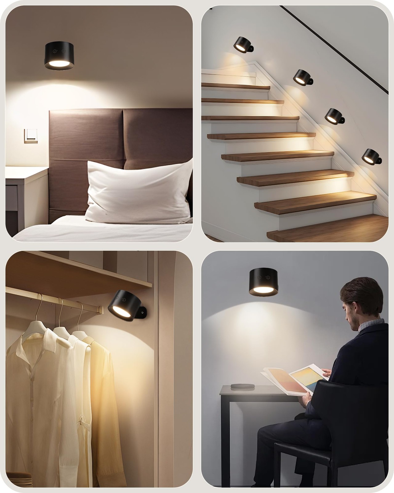 2 Pack Rechargeable Wall Sconces Remote 3 Color RGB Dimmable 360 Rotation Black