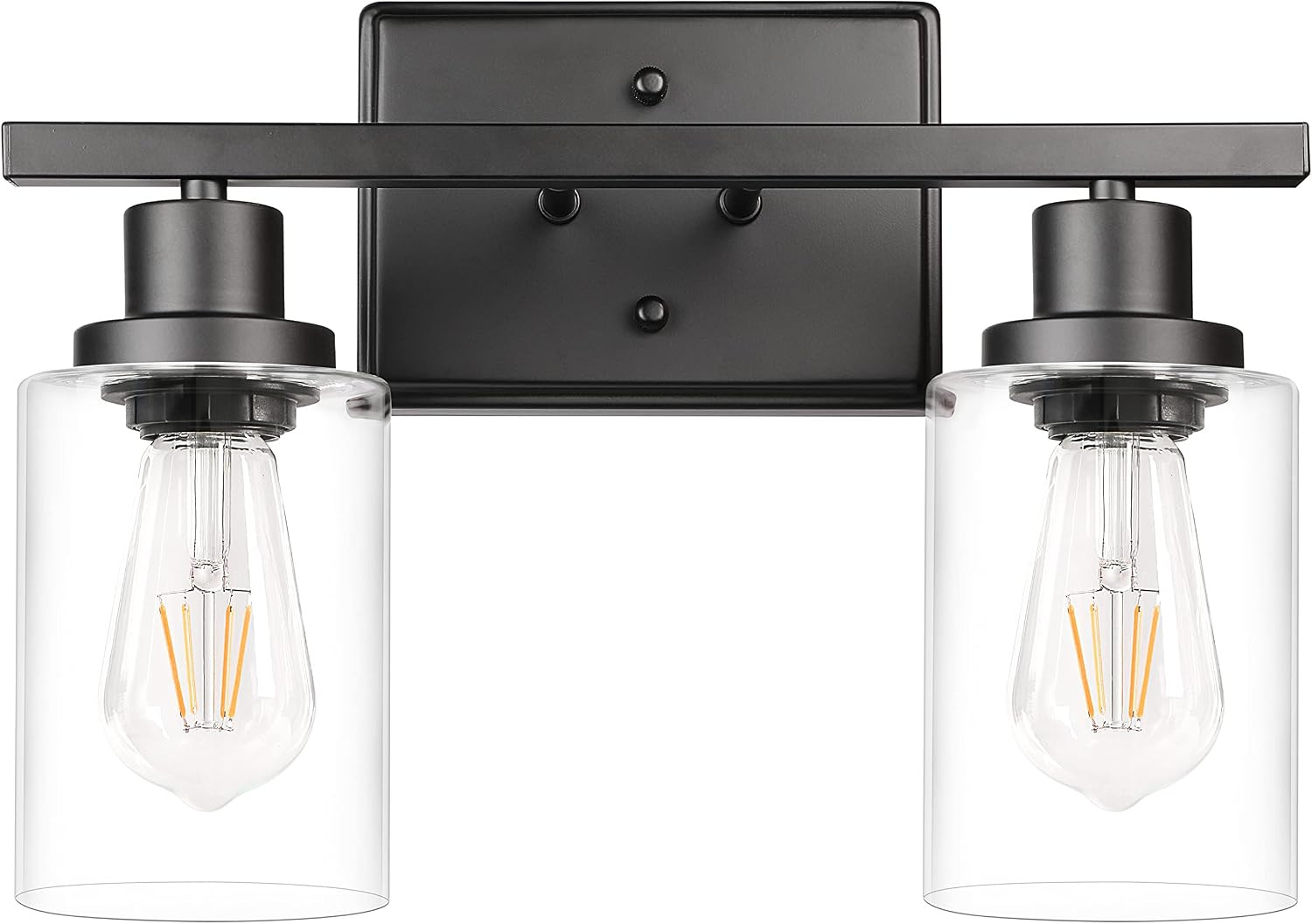 Modern 2-Light Wall Sconces, Black Finish with Clear Glass Shade, E26 Base