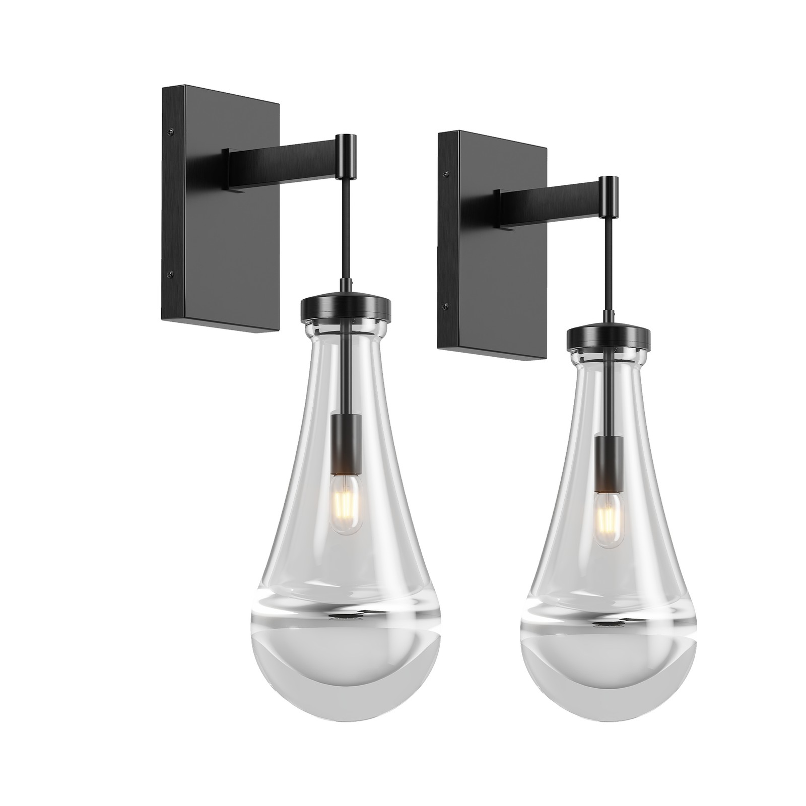 2 Pack Raindrop Solid Glass Wall Lamp Black Vanity Light Bathroom Sconce Fixture