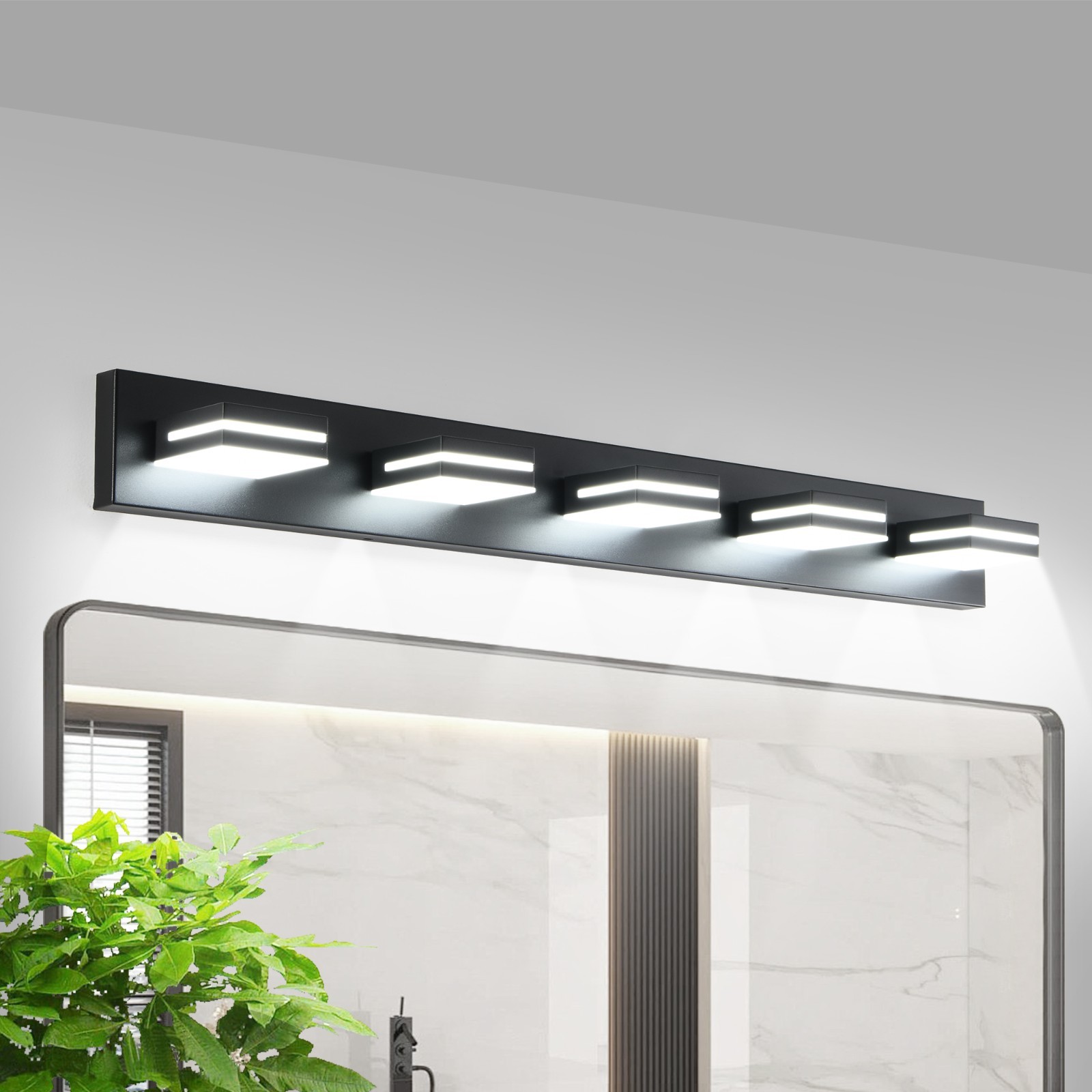 Modern 5-Light Black LED Vanity Light Bathroom Mirror Sconce Energy Efficient