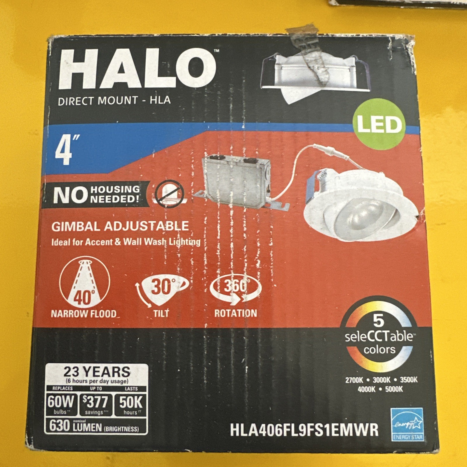 HALO 4″ Direct Mount LED Gimbal Adjustable Recessed Light HLA406FL9FS1EMWR