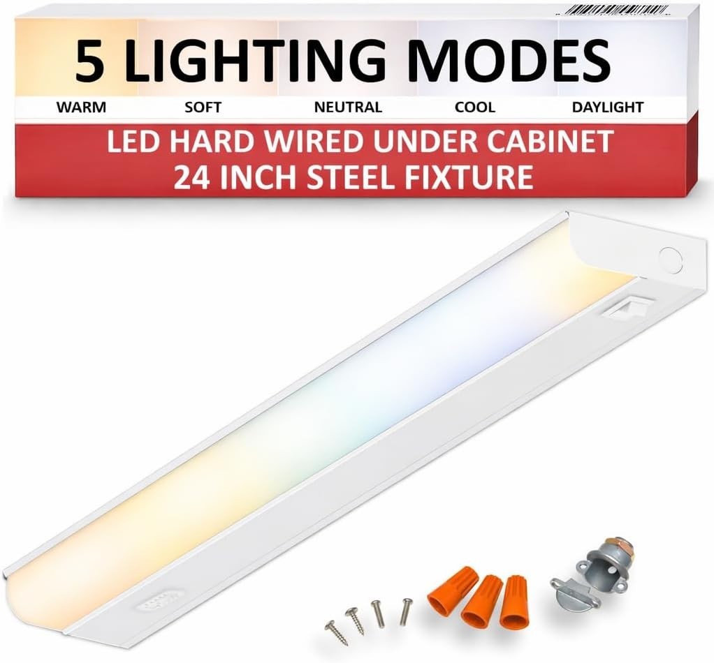 Heavy-Duty Steel Hardwired Under Cabinet Light, 24 in., 5 CCT Selectable (2700K-