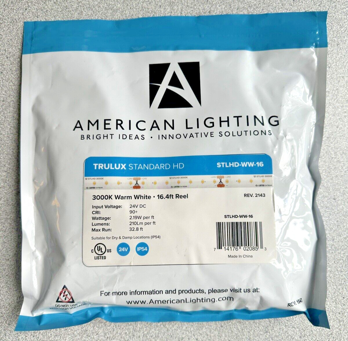 NEW American Lighting Trulux STLHD-WW-16 LED TAPE LIGHT 16.4 Ft 3000K 24VDC IP54