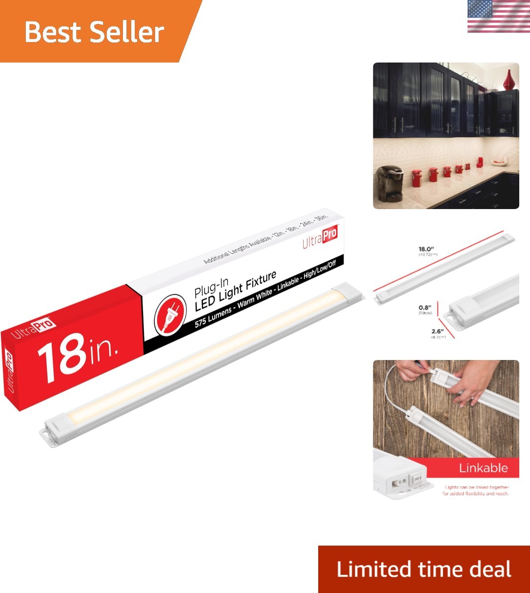 Elegant 18 Inch Soft White LED Under Cabinet Light, 575 Lumens, Energy Efficient