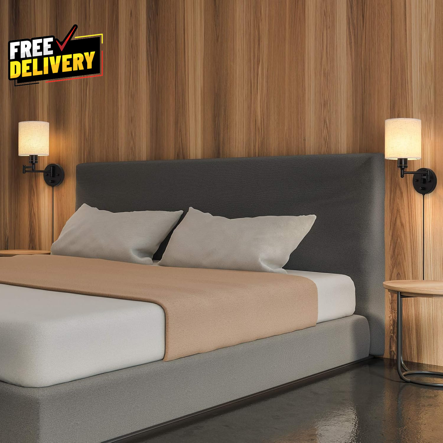 Plug in Wall Light Set of 2 Swing Arm Wall Lamps Modern Bedroom Wall Sconce F…