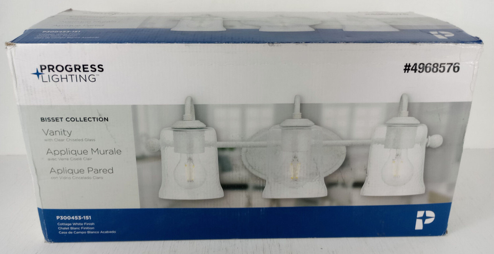 Progress Lighting Cottage White Vanity Clear Glass 22 Inch 3 Light # 4968576
