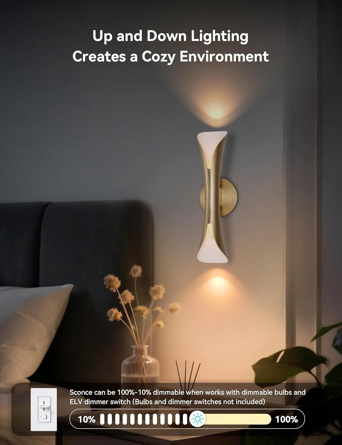 Gold & White Black & Gold Modern 15.7in Up Down Dimmable Wall Sconce (1pc)