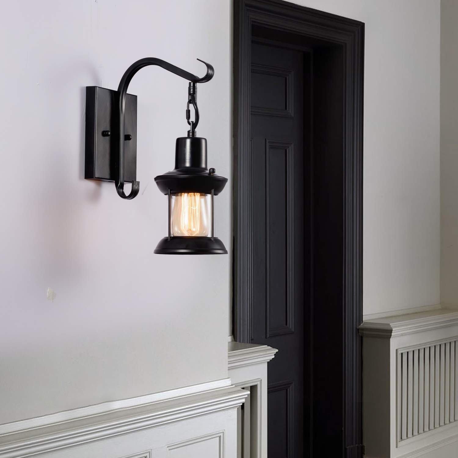 Vintage Wall Light Modern Black, Glass Shade Industrial Wall Sconce Plug in L…