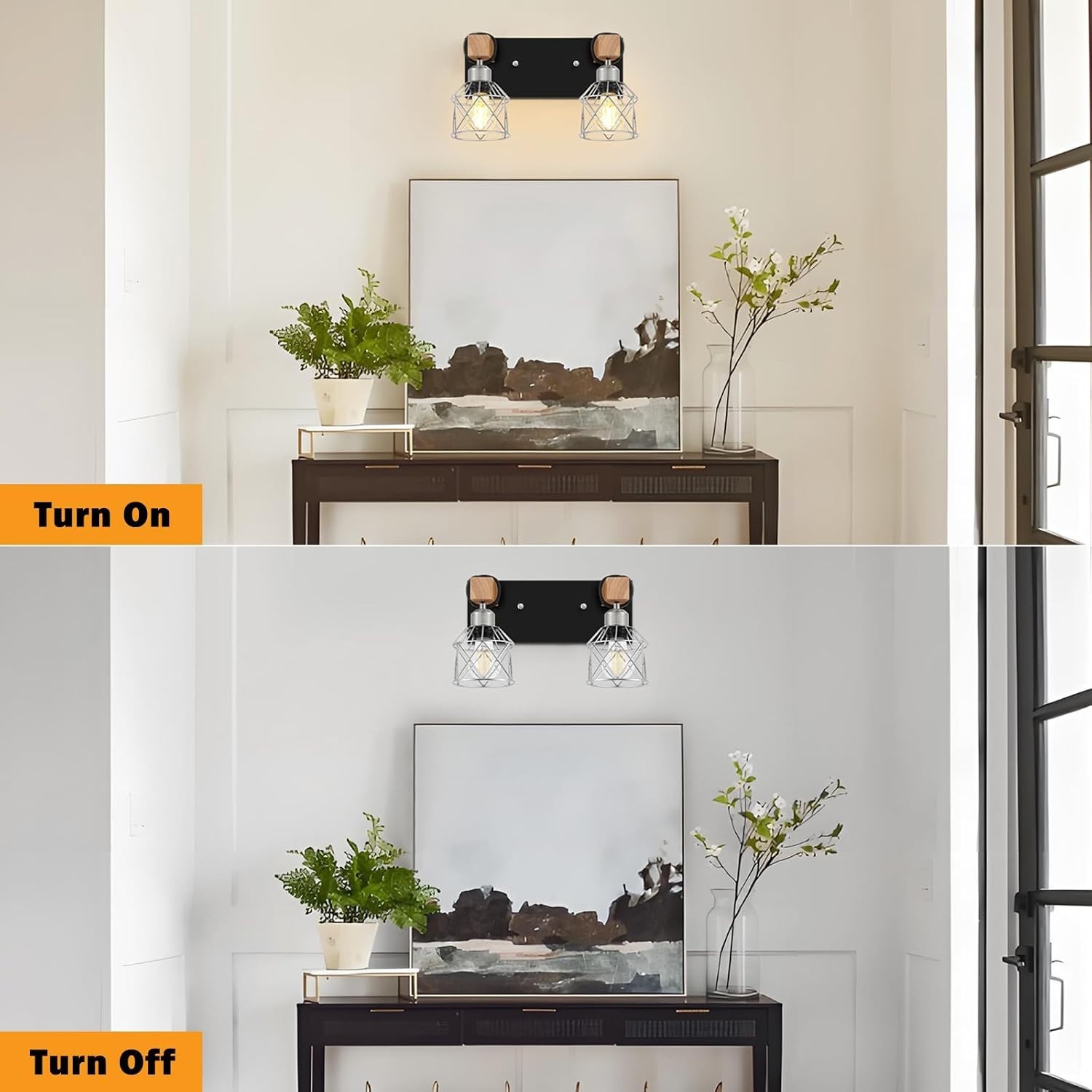 Farmhouse Bathroom Light Fixtures, Rustic 2-Light Wood Vanity Lights for Bath…