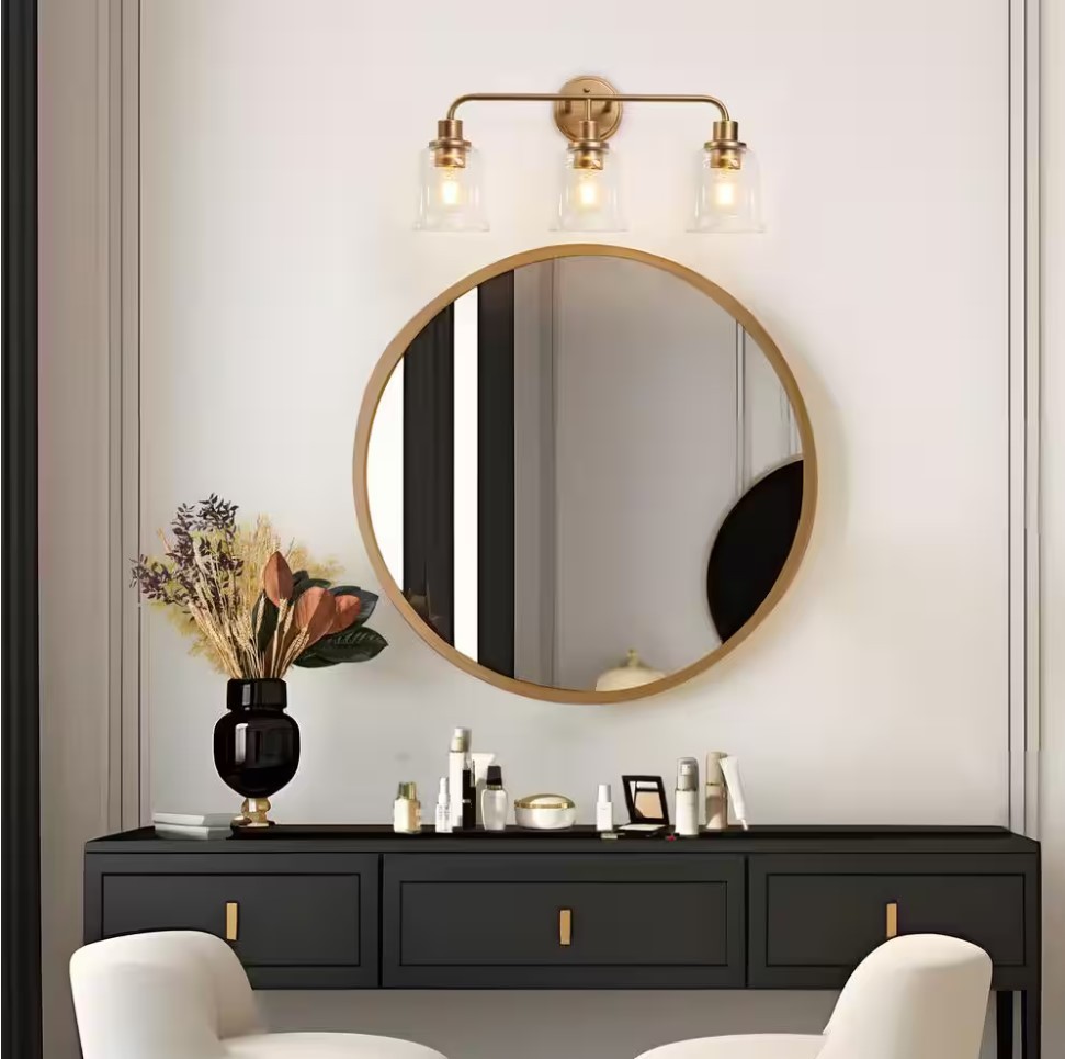 LNC 3-Light Dark Gold Bathroom Vanity Light with Bell Glass Shades, 22.8 in.