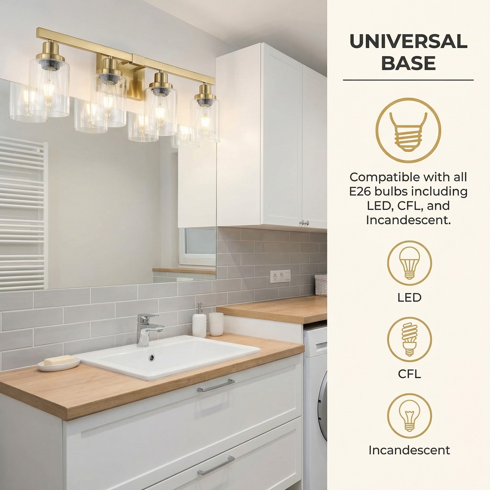 Vanity Light 24 inch Modern Gold 4-Lights Wall Sconce Bathroom Mirror Fixture