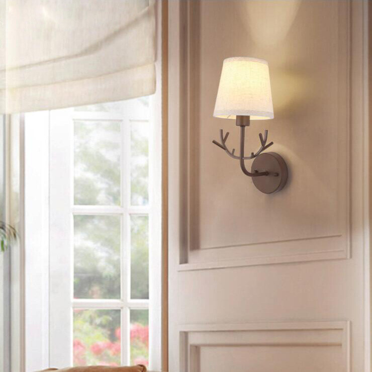 Indoor 7W Wall Sconce Light Fabric Lampshade Plug-in E14 LED Bulb Lamp Fixture