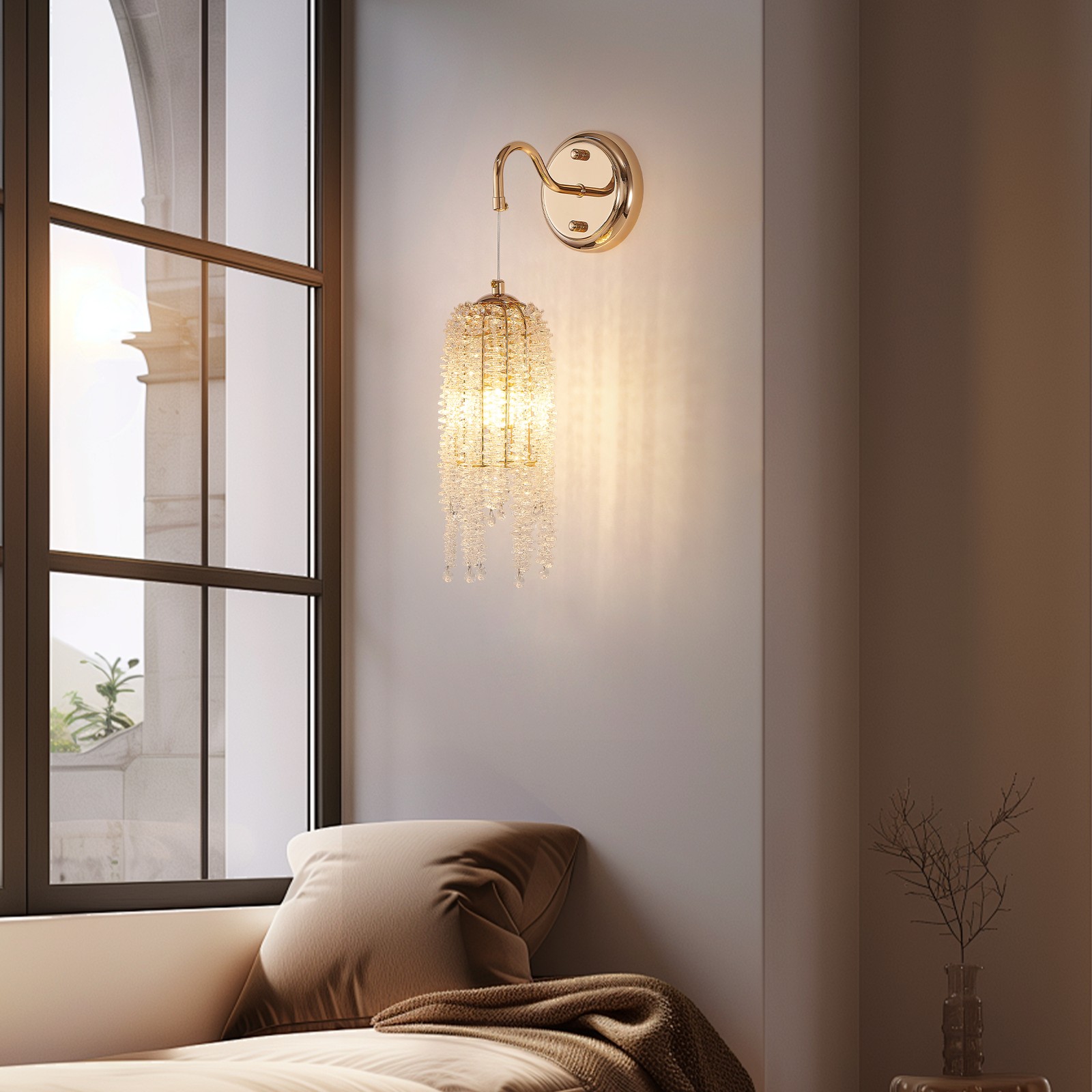 Modern Gold 2 Pack indoor LED Wall Sconce Light Crystal Lamp for Bedroom Fixture