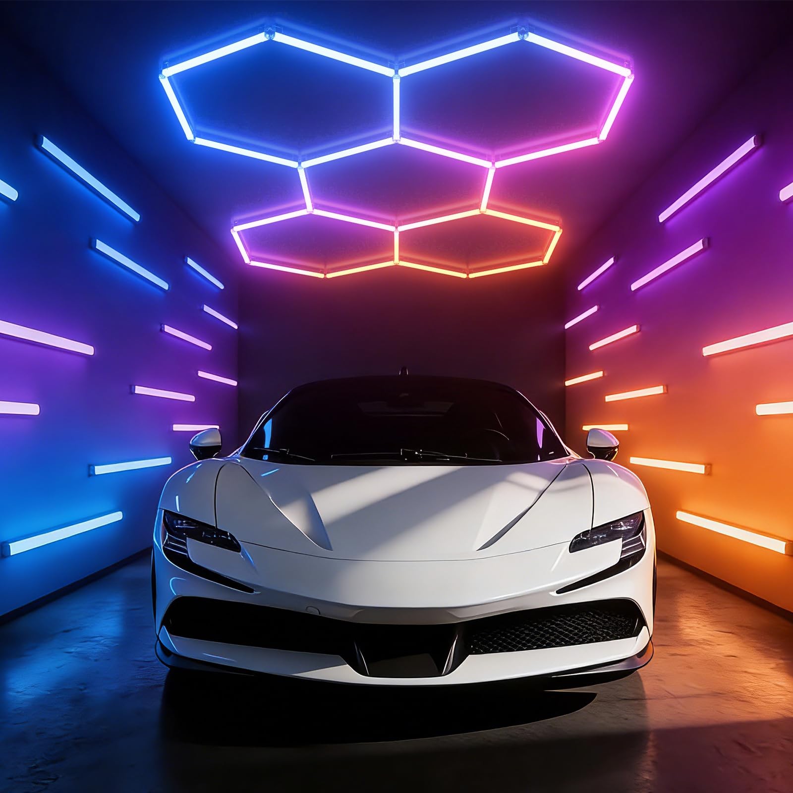 RGB Hexagonal Garage Light, Smart RGB LED Wall Light with Music Sync Function…