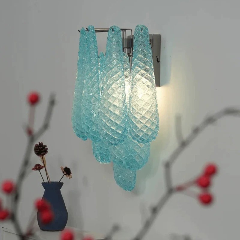 Clear White, Dreamy Pink, Fresh Blue Handmade Glass Silver Wall Lamp