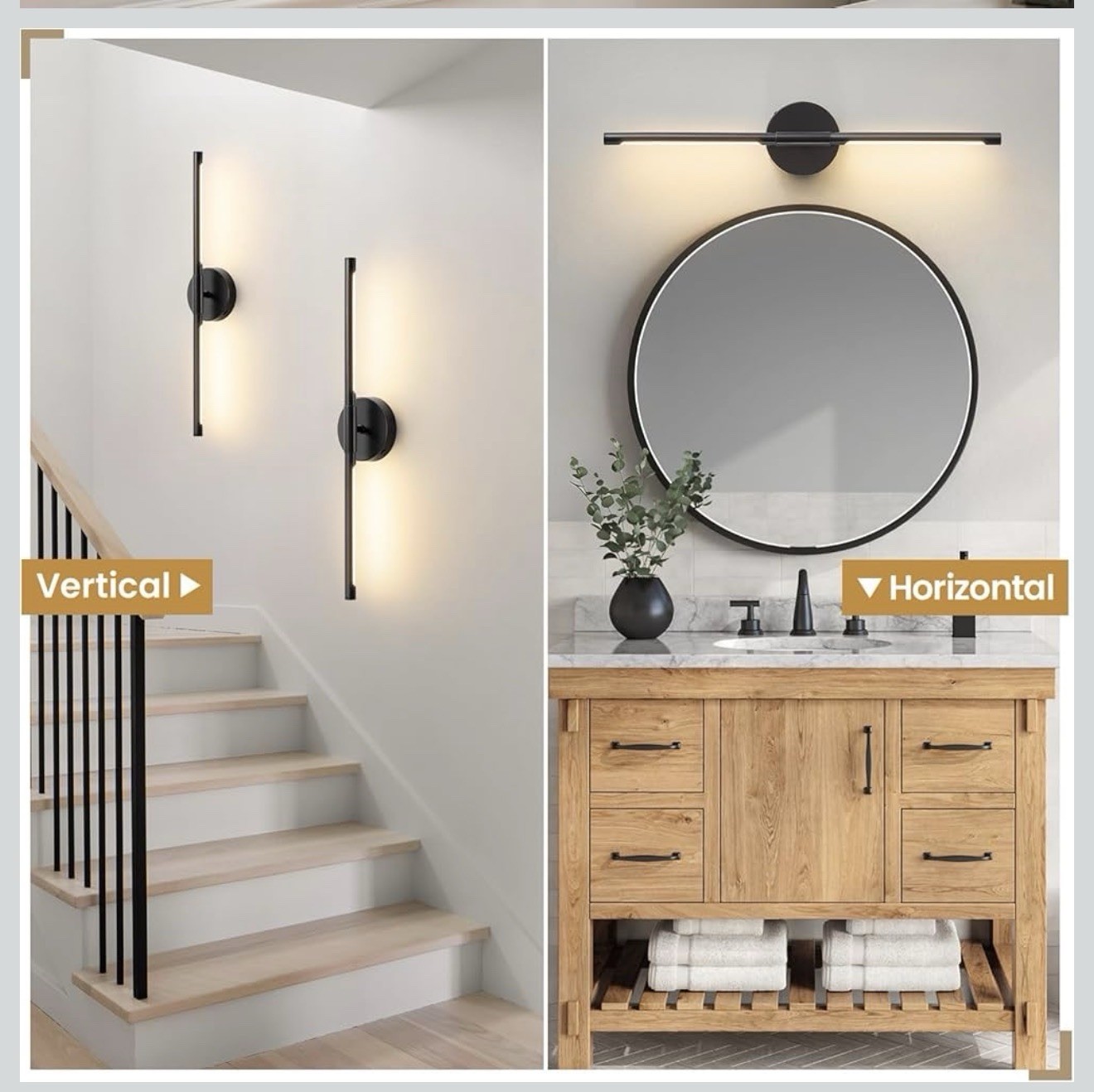 Modern LED Wall Sconce Black 2-Pack Vertical/Horizontal Open Box