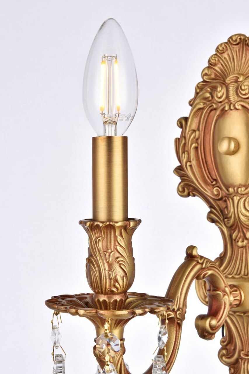 FRENCH GOLD FOYER LIVING DINING ROOM PENDANT CRYSTAL WALL SCONCE 1 LIGHT 11″