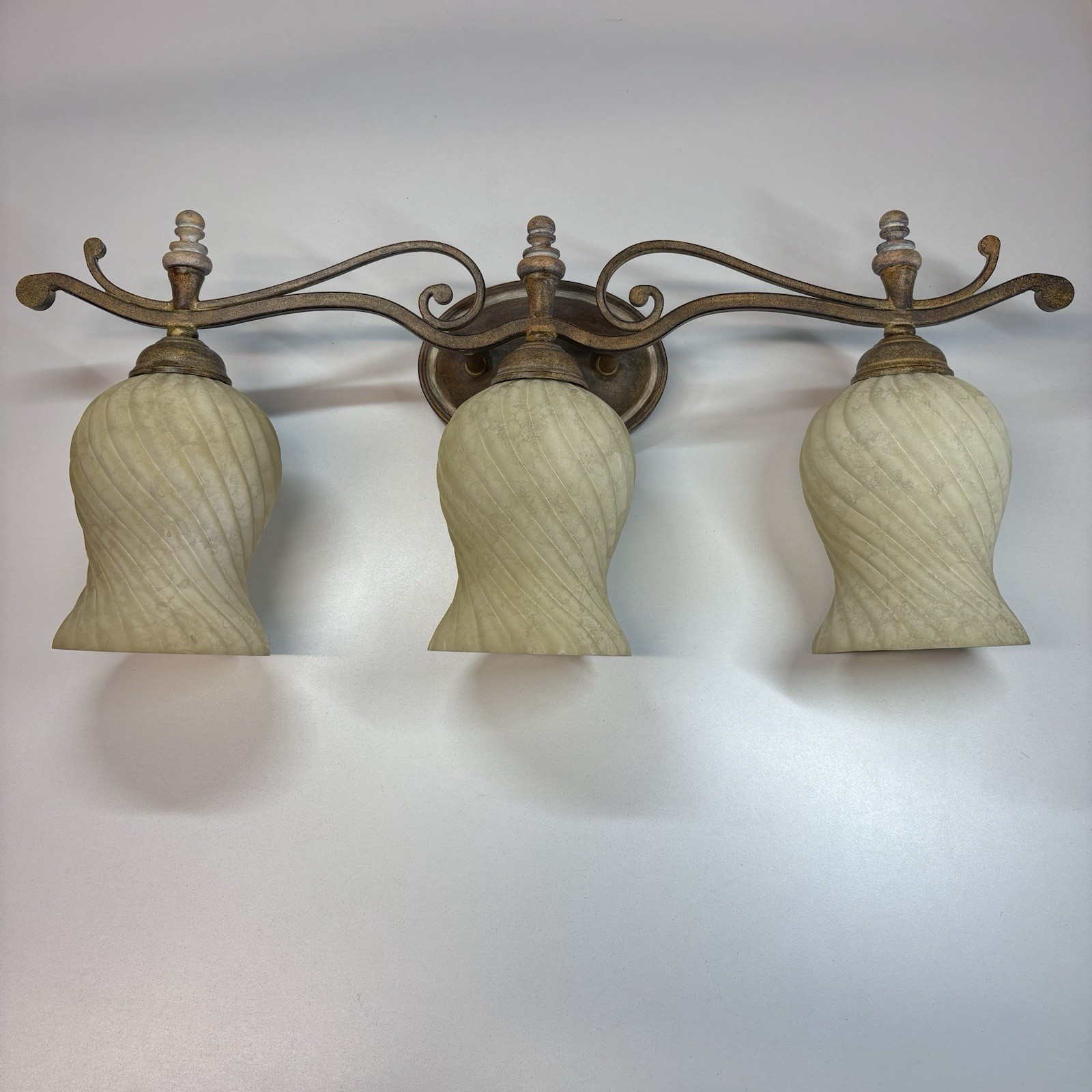 TransGlobe 6583PA 3 Light Vanity Fixture Bronze Swirl Glass Wall Sconce- Open Bx