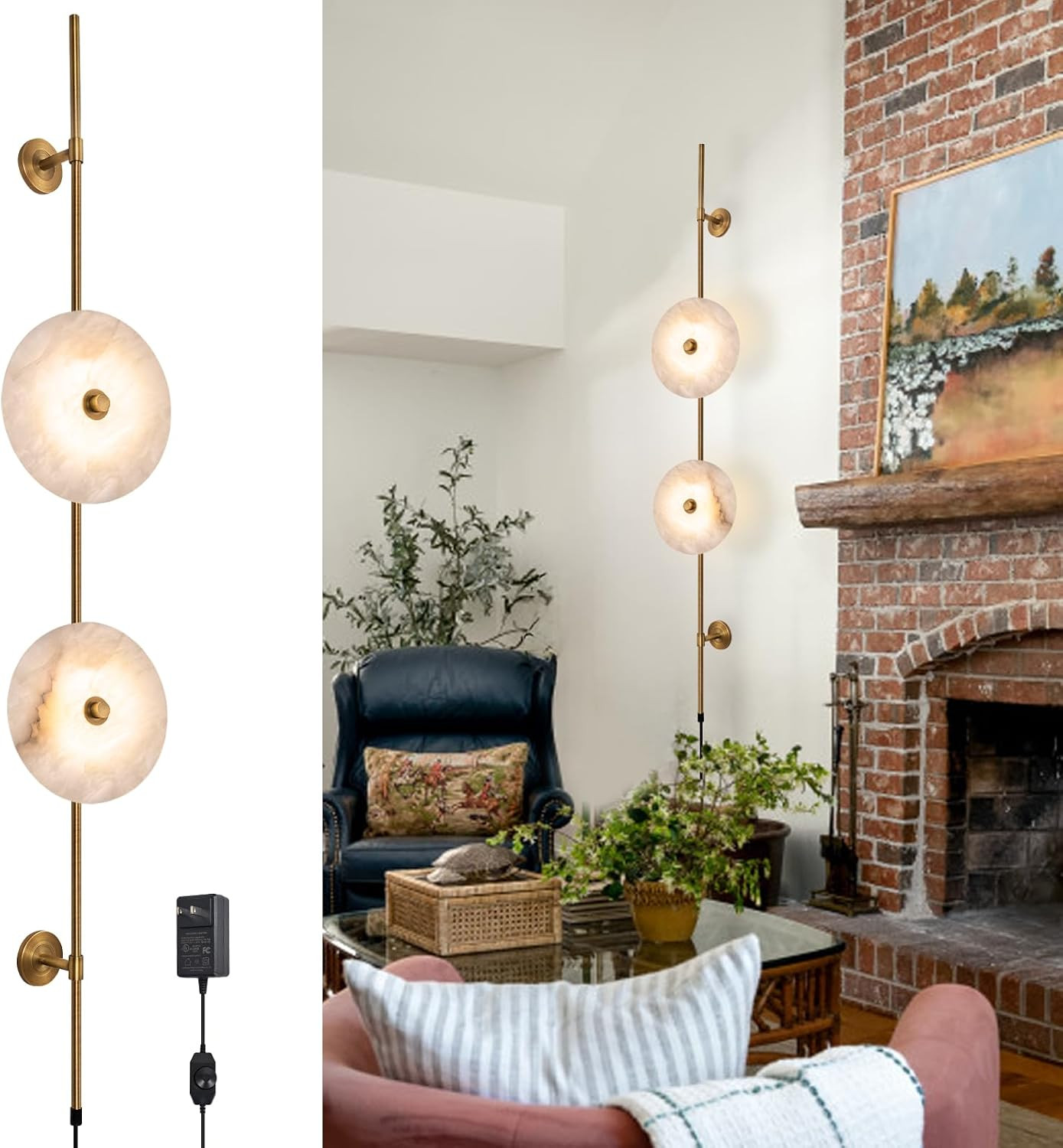 Alabaster Round Wall Sconce with Dimmer, LED Indoor Lamp for Modern Spaces
