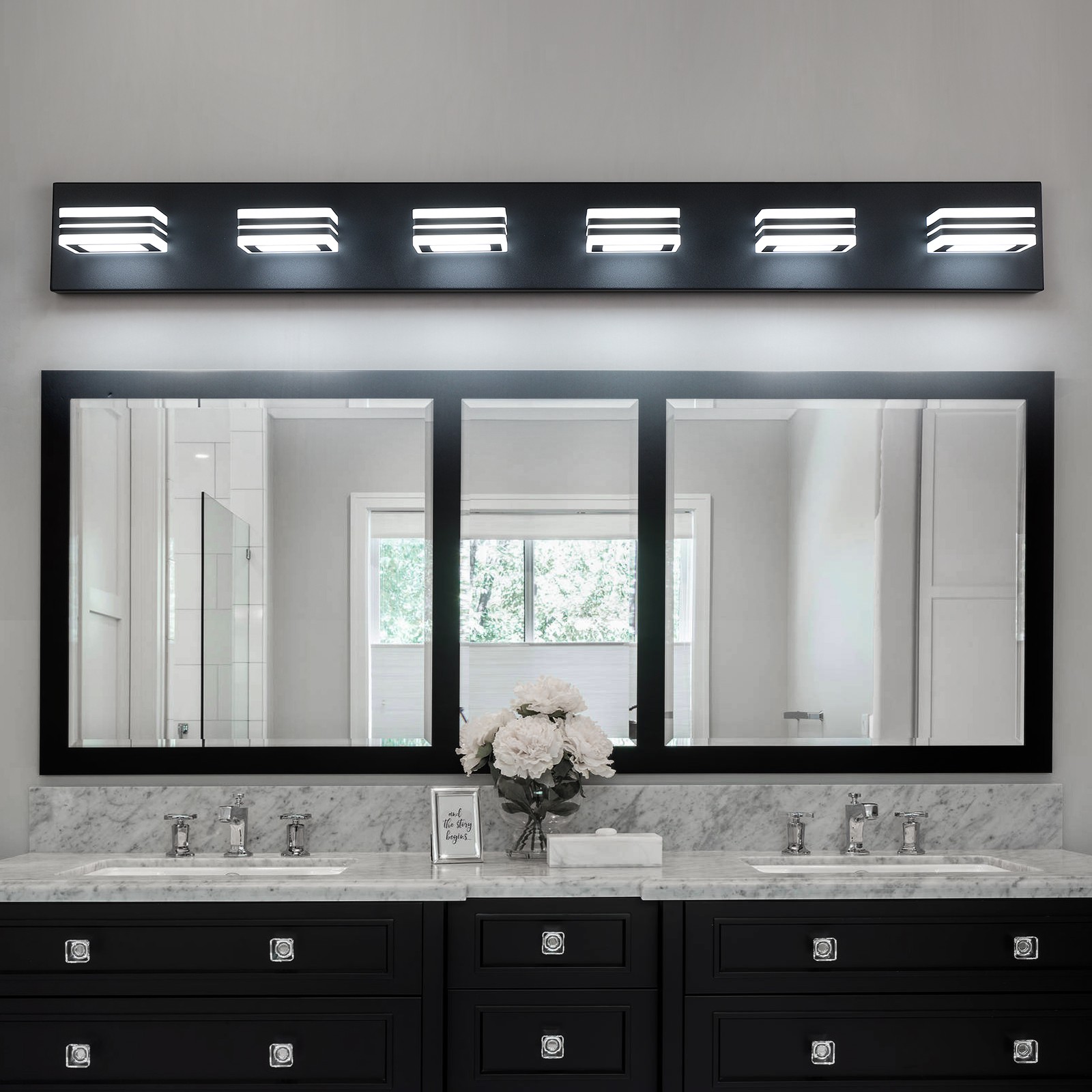 39″ 6 Lights Bathroom Mirror LED Vanity Light Black Wall Lamp Fixture Dimmable