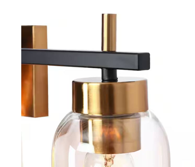 Zevni Modern Brass Gold Bathroom Vanity Light w/ Cylinder Clear Glass Shades