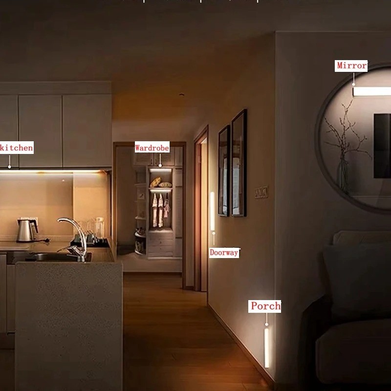 LED Motion Sensor Cabinet Closet Light Under Rechargeable Kitchen Strip Lamp