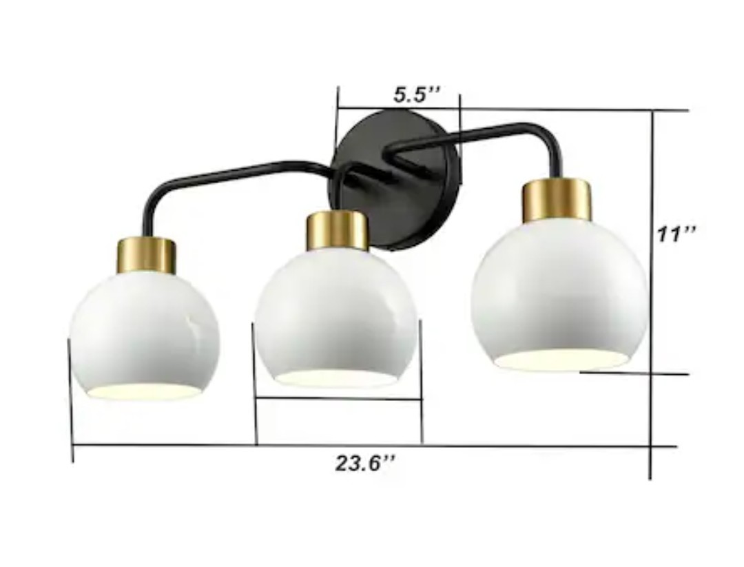 Claxy Glass Light 23.6 in 3 light Matte Black Gold Vanity Light