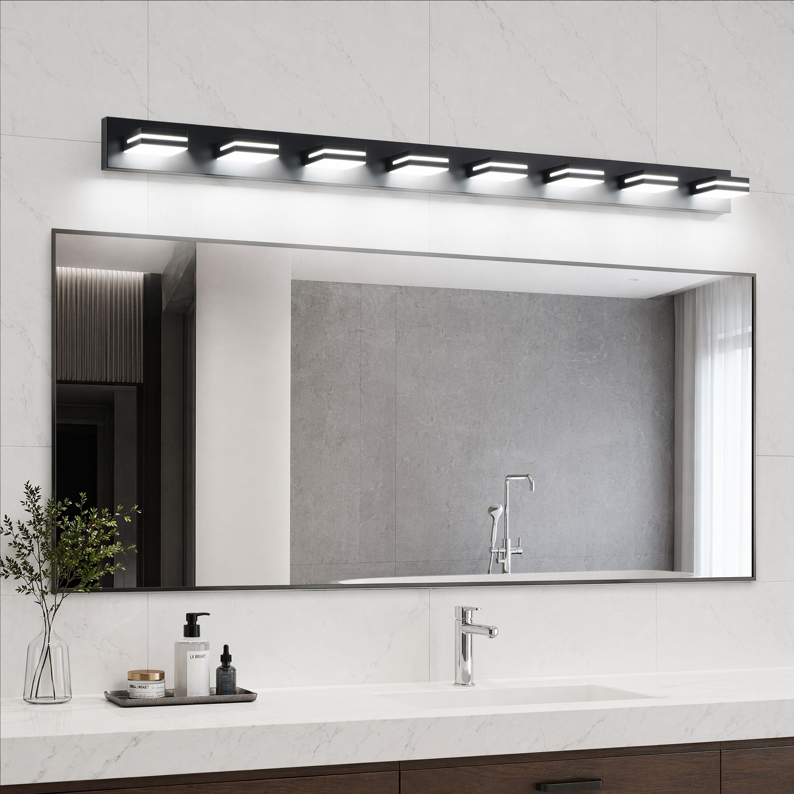 63» Modern Vanity Light 8 Lights LED Bathroom Mirror Wall Sconce Black Fixture