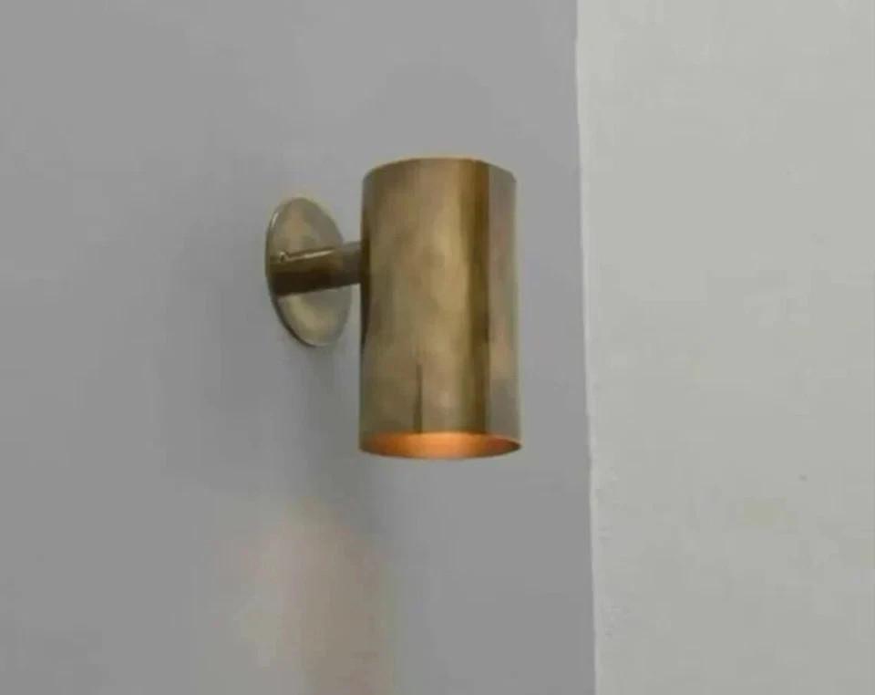 Handmade Brass Wall Sconce Cylendric Shade Raw Brass Single Vanity Lamp