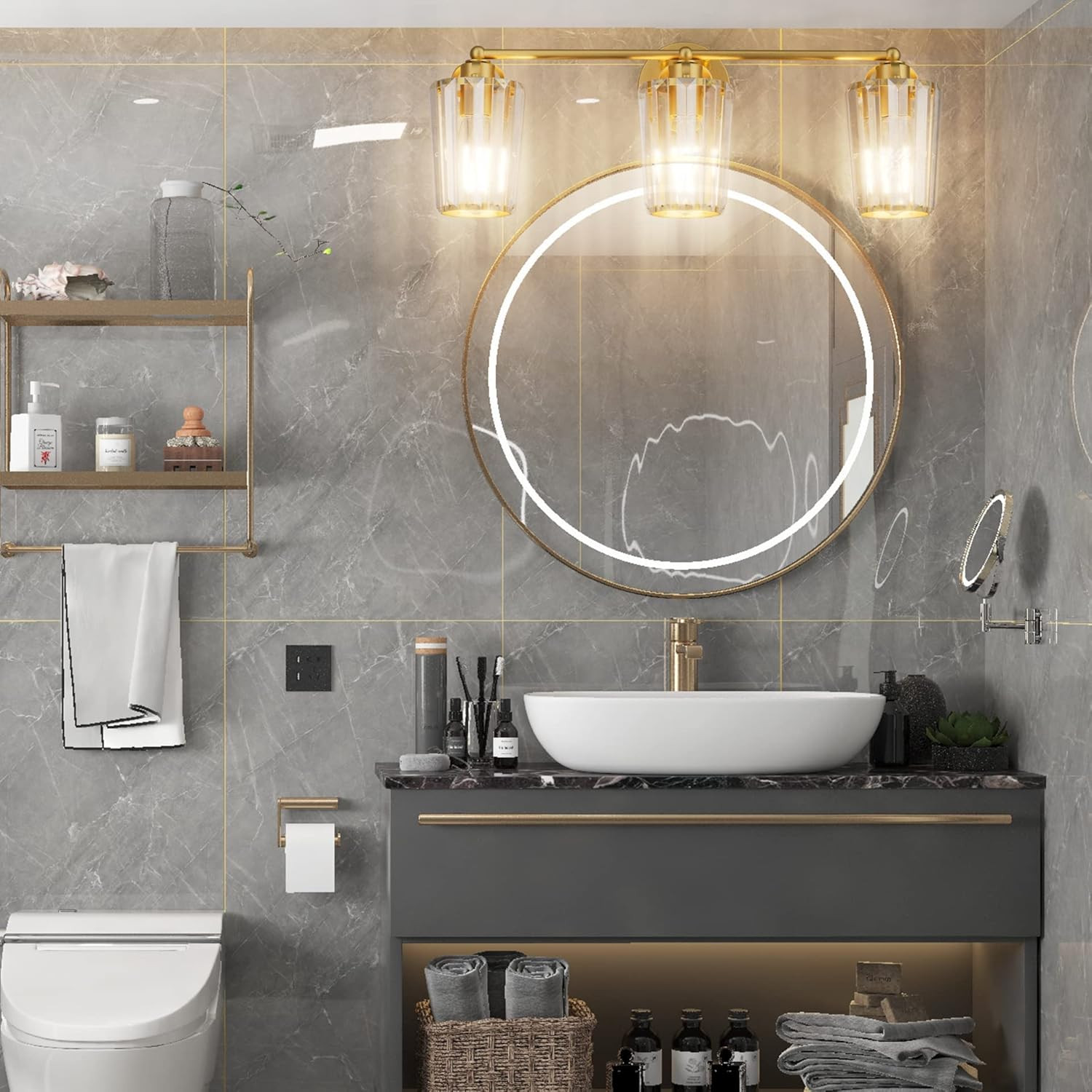 Crystal Vanity Lighting Fixtures 3 Light Bathroom Vanity Light Gold Light Fixtur