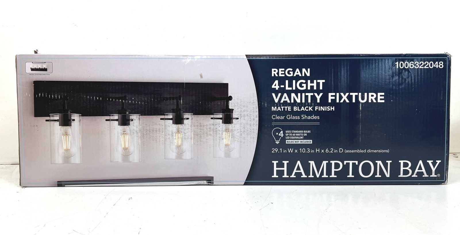 Hampton Bay Regan 29.25 in. 4-Light Matte Black Bathroom Vanity Light New