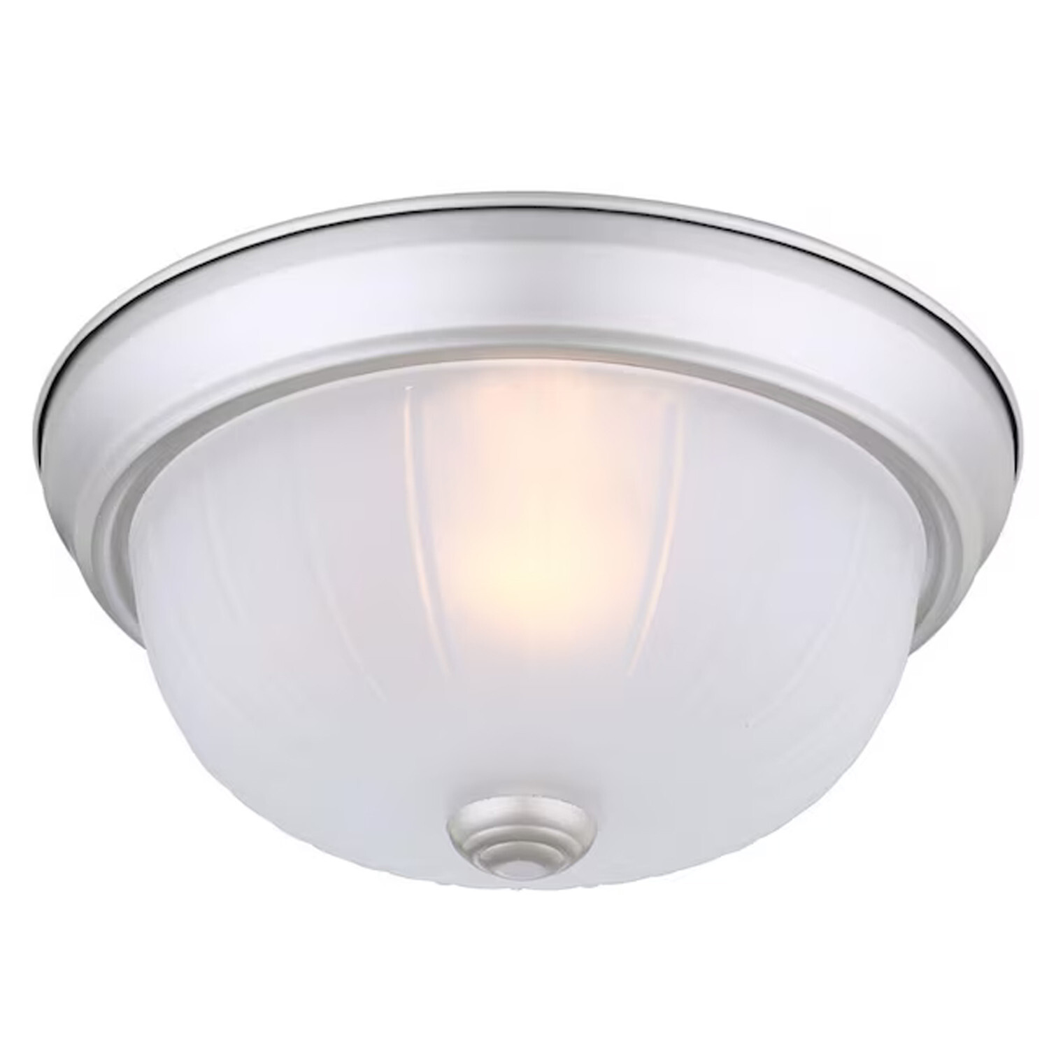 (1) Flushmount Ceiling Light Fixture Brushed Nickle Frosted Ribbed Glass 10″