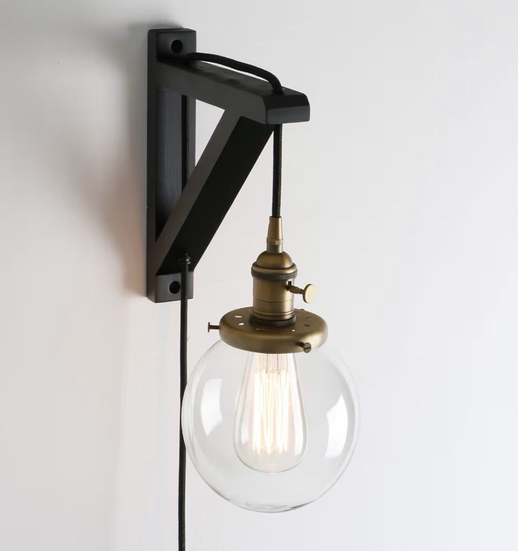 Wall Pendant Sconce Plug In Hanging Light Glass Globe Lamp Brass Black