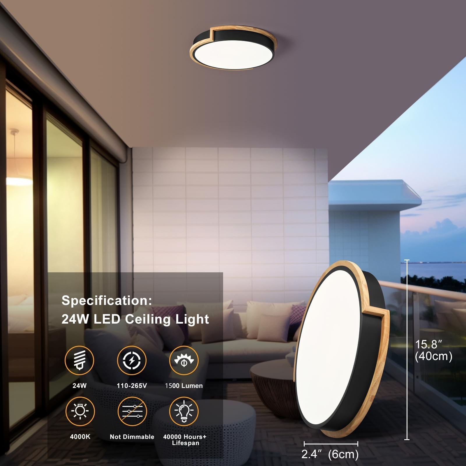 Modern LED Close to Ceiling Light, Round Flush Mount Ceiling Lighting Fixture…