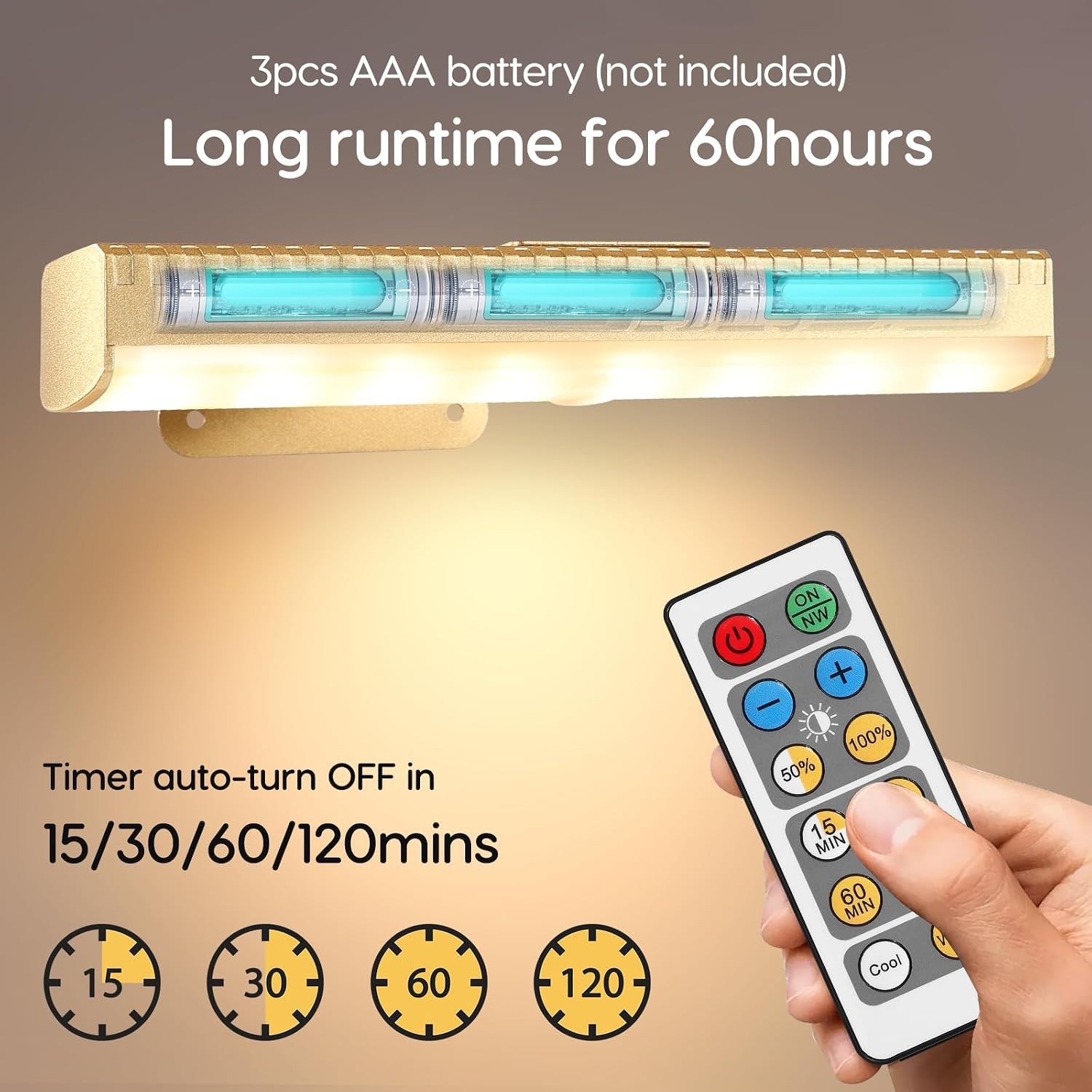 Elegant Gold Picture Light Set – Dimmable, Remote Control with Timer Function