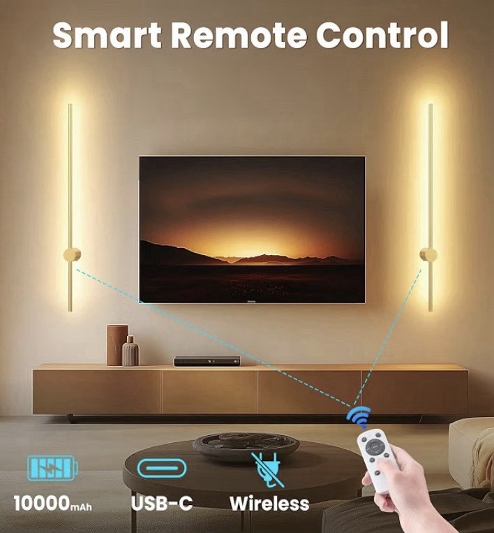 NIORSUN Gold Rechargeable LED Wall Sconce 2-Pack Remote Dimmable RGB