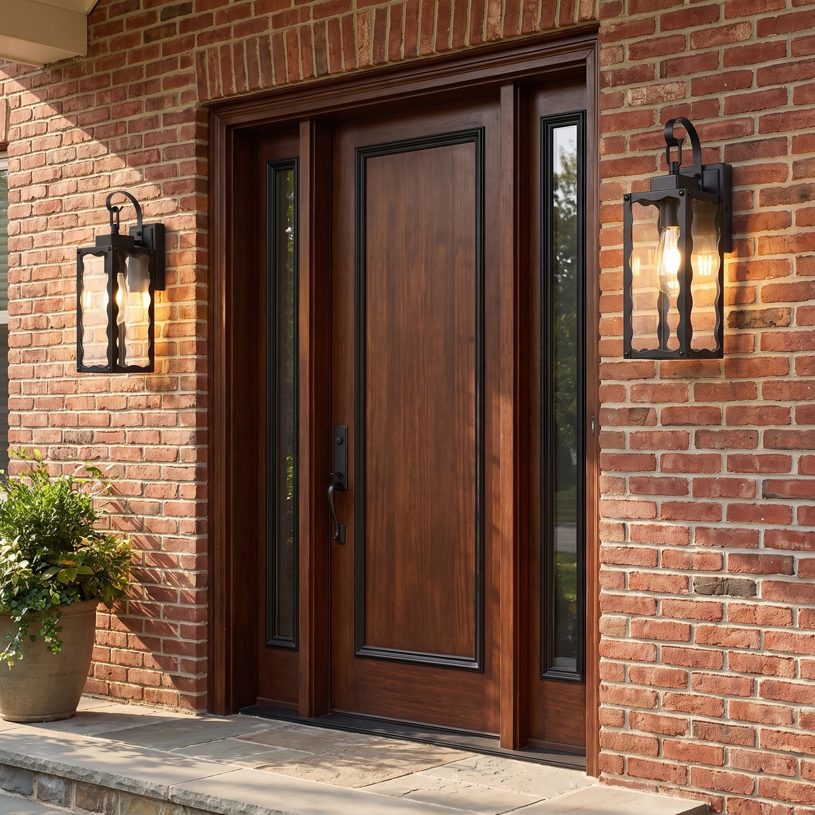 2 Pack 15″ Outdoor Black Wall Light Glass Porch Exterior Mount Sconce Fixture
