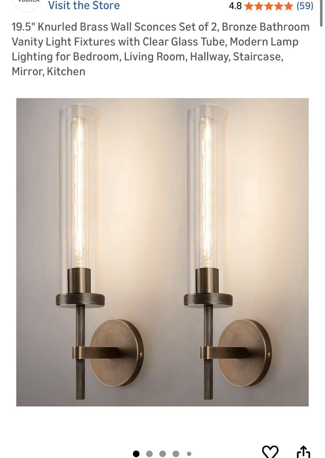 19.5″ Knurled Brass Wall Sconces Set of 2, Bronze Bathroom Vanity Light Fixture