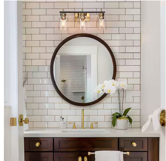 Zevni Modern Brass Gold Bathroom Vanity Light w/ Cylinder Clear Glass Shades
