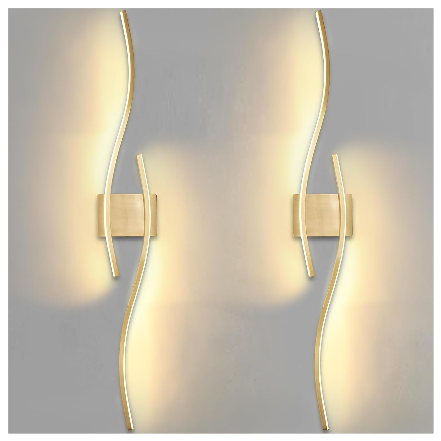 Wall Sconces – 2 Pack Gold, Plug-in, 14W LED, Modern Indoor Lighting with Cord