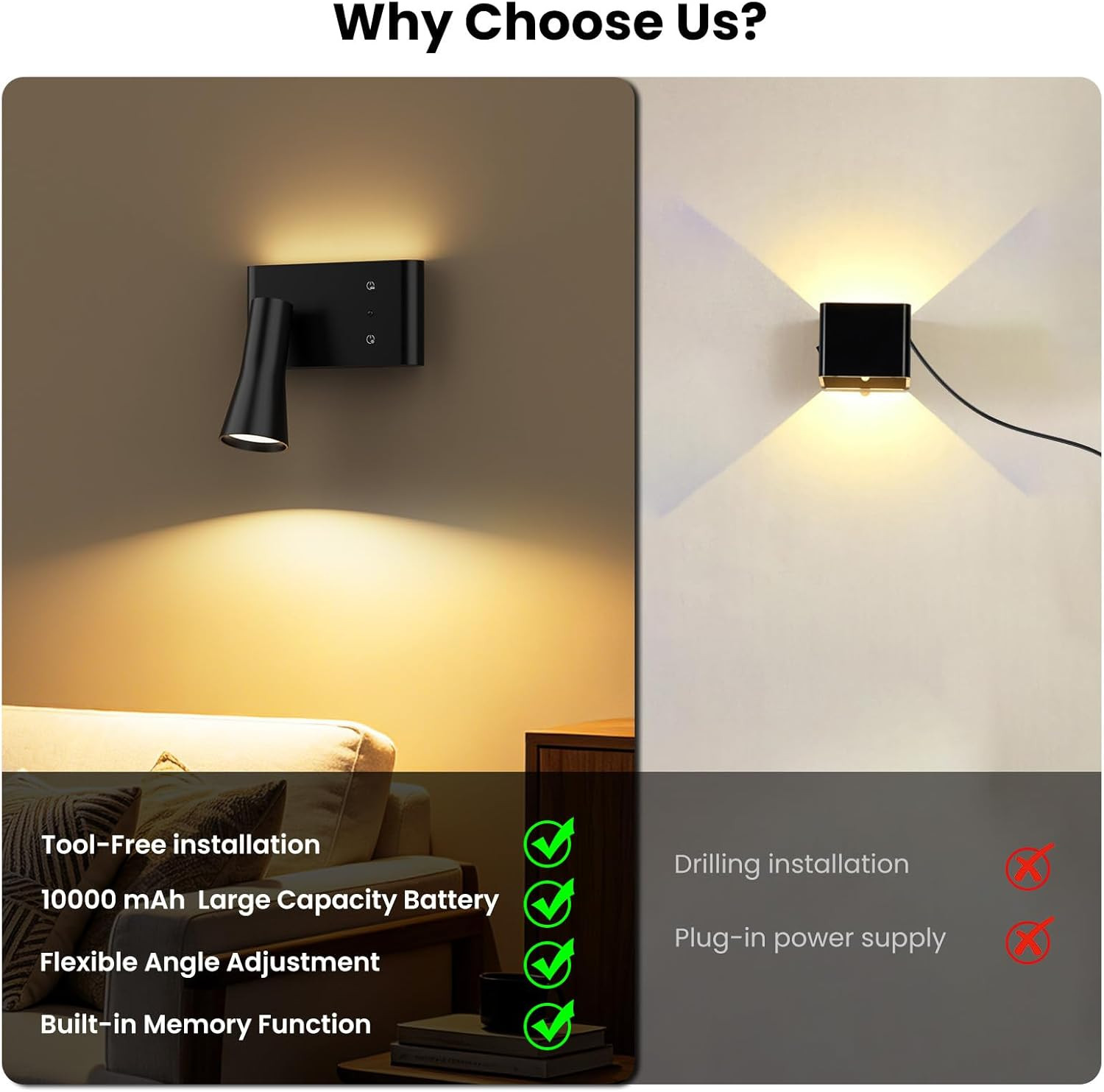 Dimmable Battery Operated Wall Sconce with Remote & Touch, 3 Color Temperatures