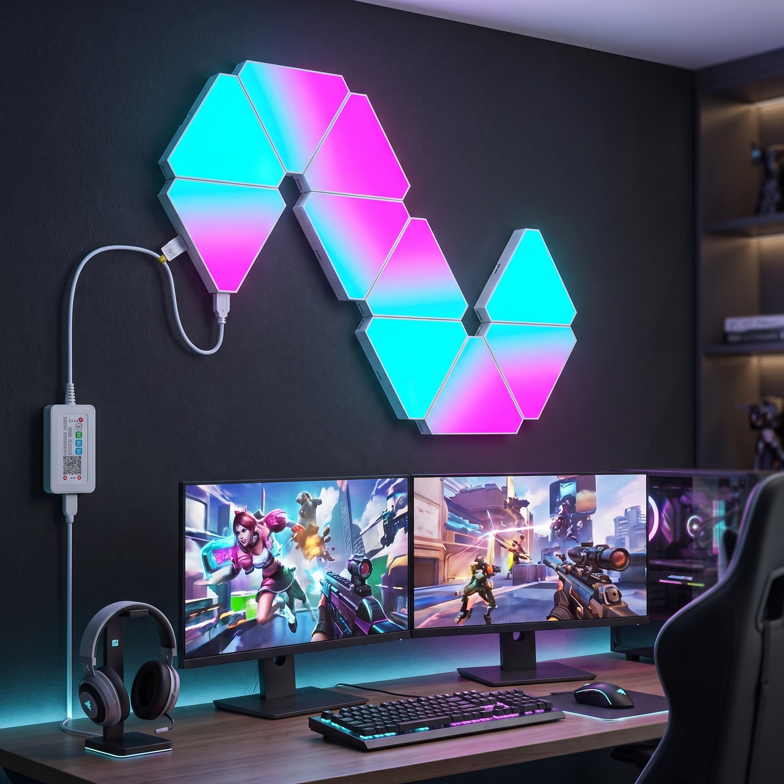 10 Pack Triangle LED RGB Light Panels Wall Decor Modular Music Sync App & Remote