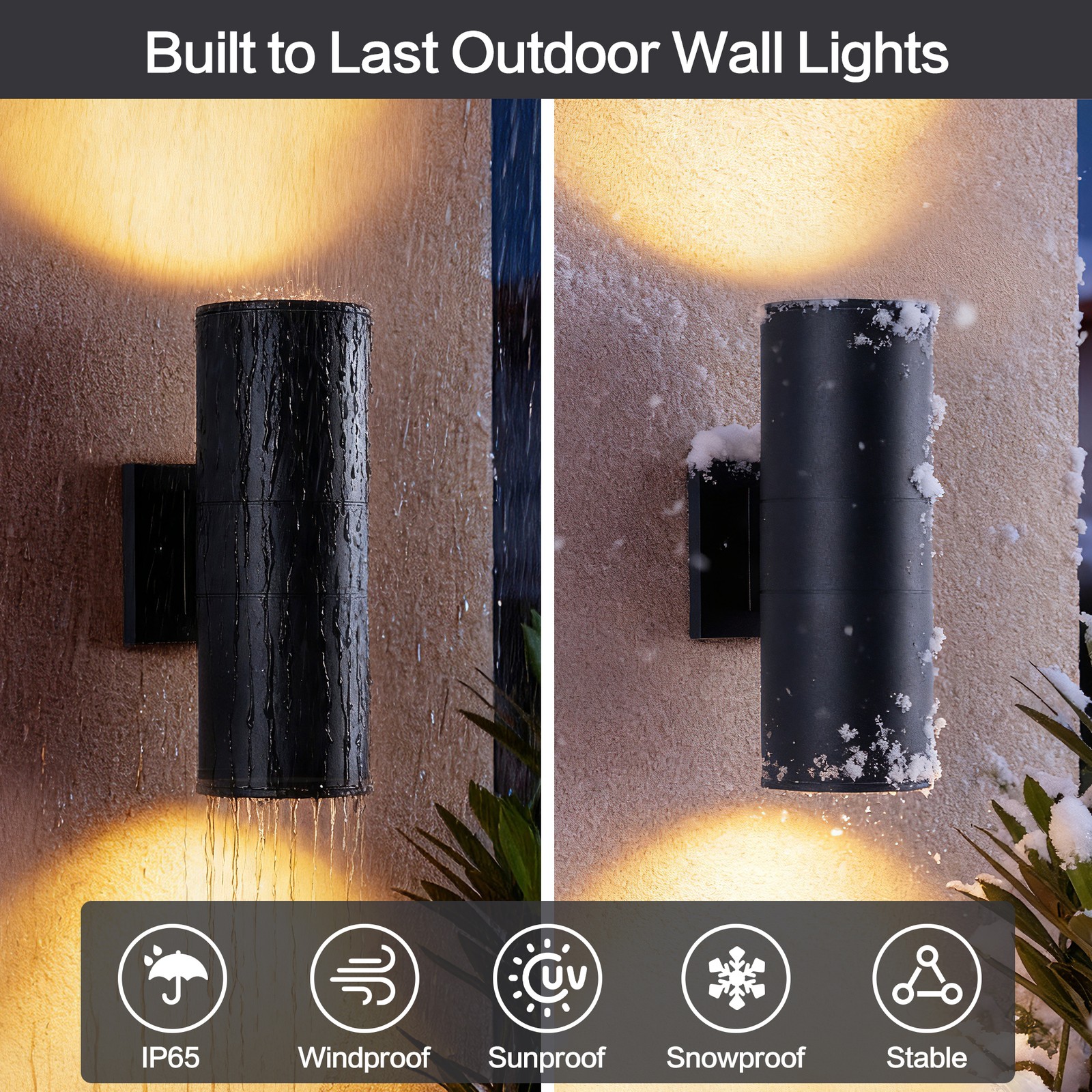 2 Pack 12″ Outdoor Porch Wall Light Aluminum Cylinder Sconce Waterproof Fixture