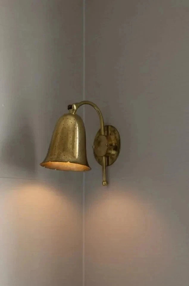 Perforated Brass Sconce – Handmade Unlacquered Brass Wall lamp in Bell Shape