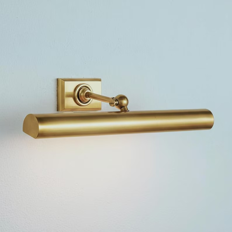 Brass Picture Light Sconce, Antique Vanity Lighting, Mid Century Art Display