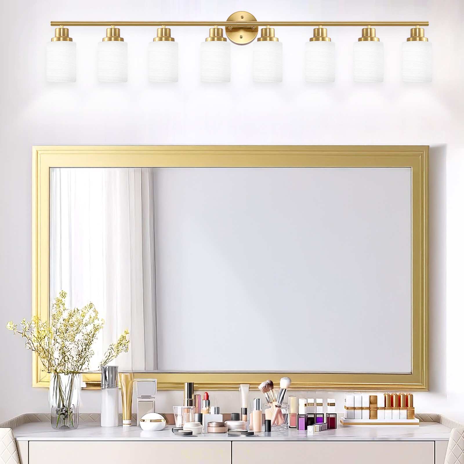 52 Inch 8 Lights Modern Vanity Light Bathroom Mirror Gold LED Wall Lamp Fixture