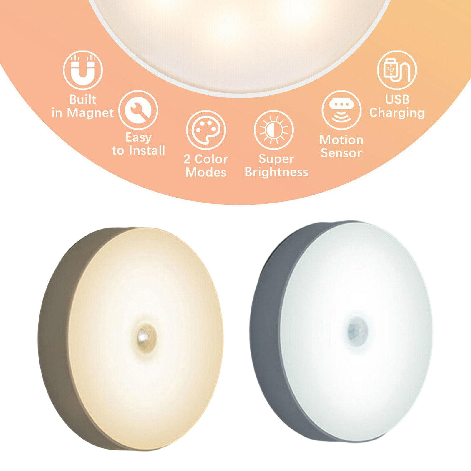 Led Motion Sensor Light USB Rechargeable PIR Wall Cabinet Stair Night Light Lamp